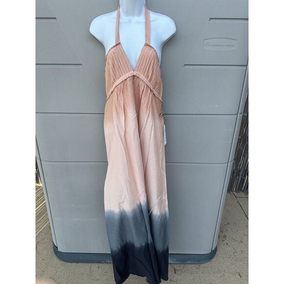 St Roche Dream Maxi Dress Halter Pockets Pink Black Resortwear Silk Blend Sz 10 - Picture 5 of 15